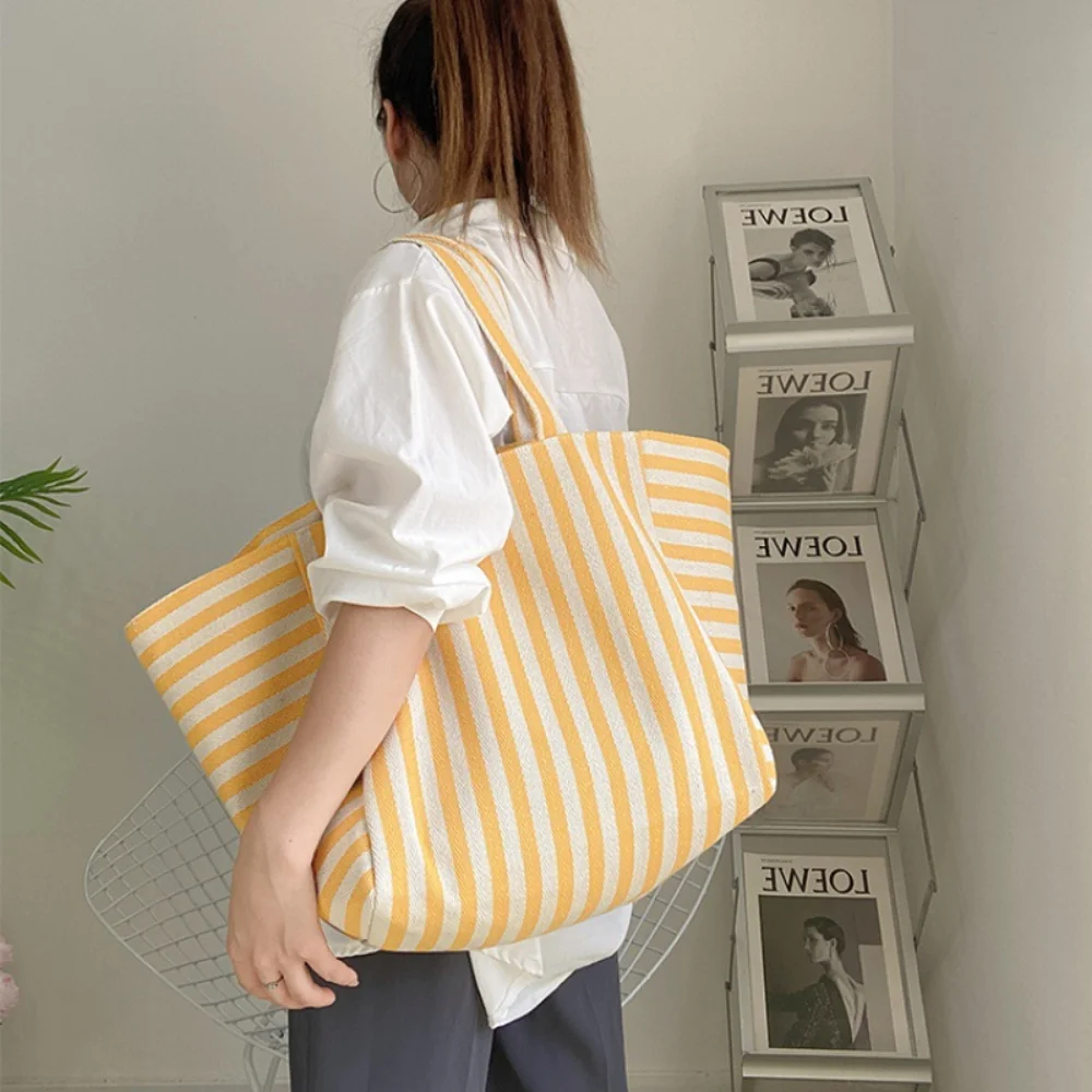 Stripe Canvas Tote Bags Women Luxury Designer Fashion Simple Handbags Female Vintage Versatile Large Capacity Shopping Bags