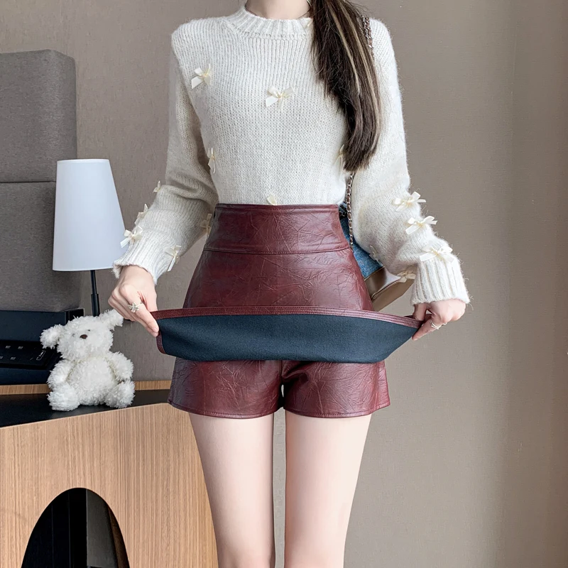 2024 женские осенние и зимние шорты женская короткая кожаная сексуальная юбка с