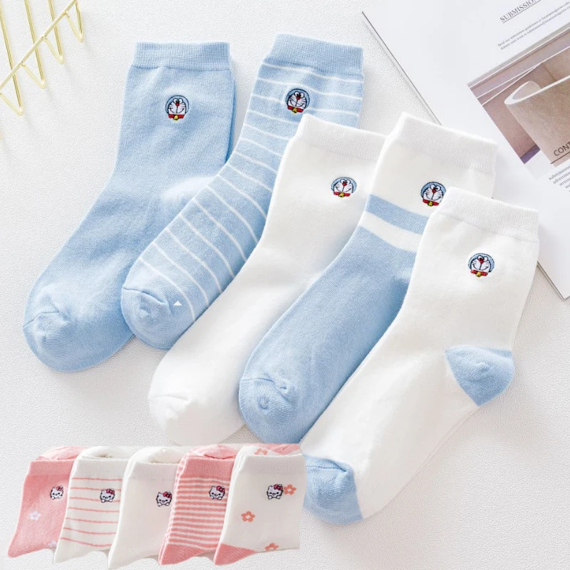 

Funny Socks Woman Anime Cartoon Sanrio Doraemon Japanese Harajuku Embroidery Cute Socks High Quality Kawaii Cotton Long Socks