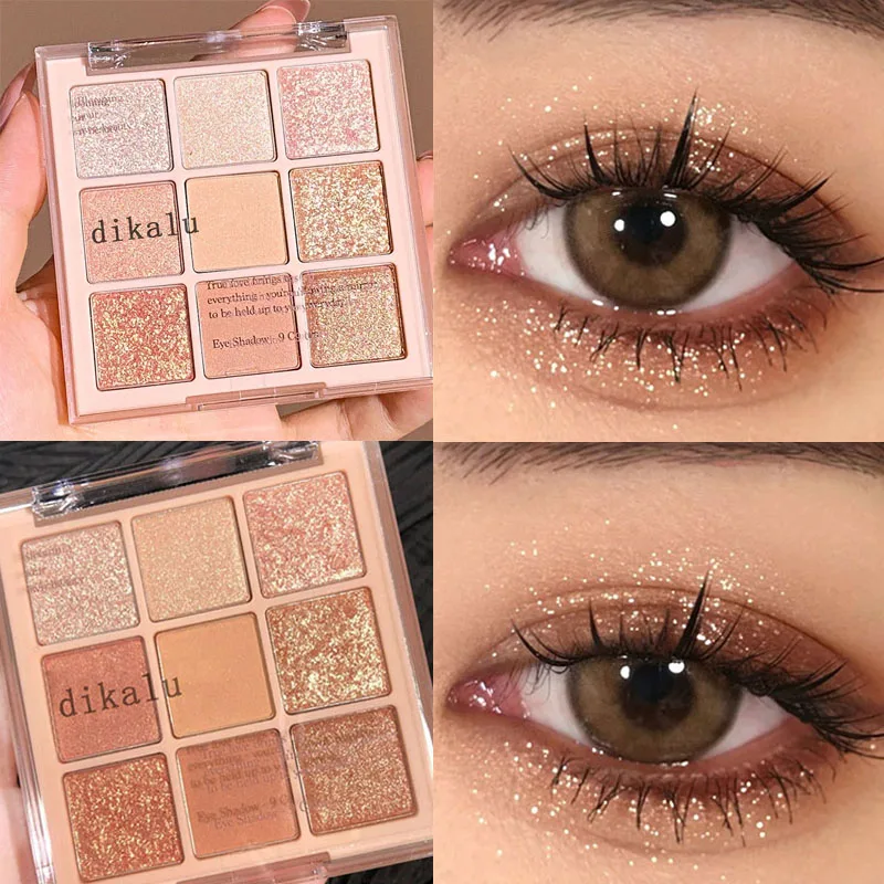 

Nine Palace Grid Matte Eyeshadow Palette Shimmer Sequins Milk Tea Color Eyeshadow Easy to Color Nature Long-lasting Eye Cosmetic