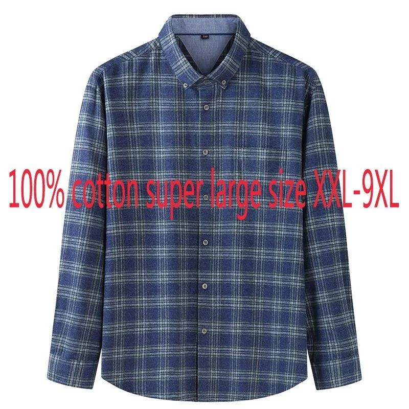 

New High Quality Fashion Thick Autumn Men Plaid Casual Long Sleeve Casual Shirts Flannel Plus Size 2XL3XL4XL5XL6XL7XL8XL10XL