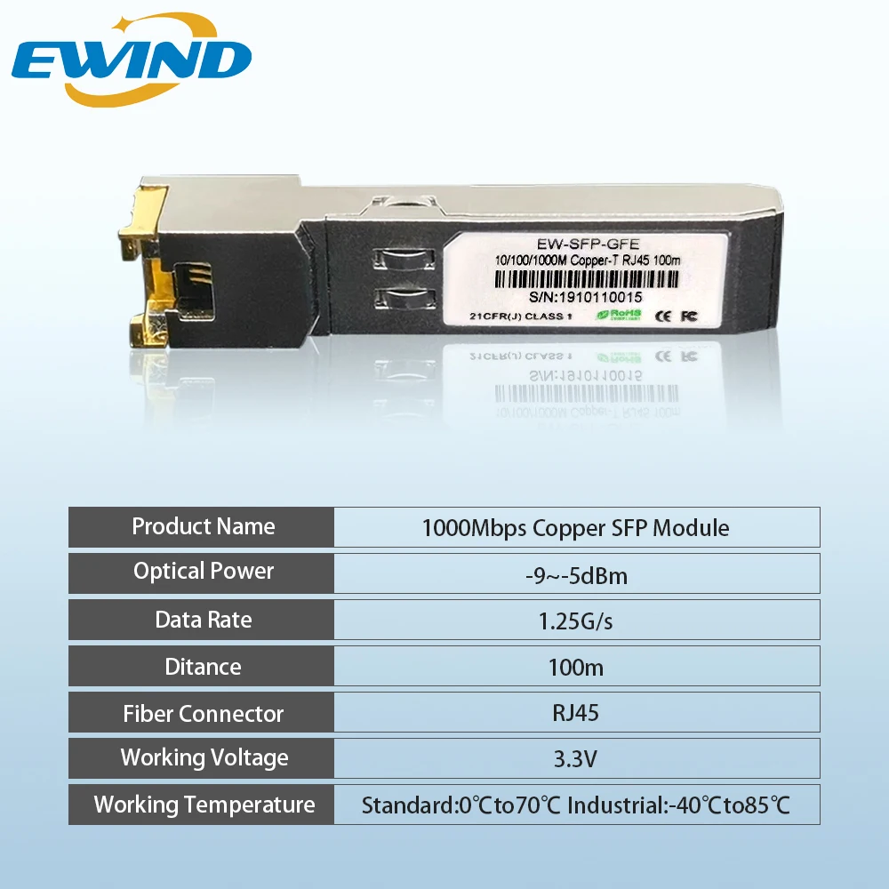 EWIND Gigabit RJ45 SFP Module 1000Mbps SFP Copper RJ45 SFP Transceiver Module Compatible for CISCO 1.25 Gigabit Ethernet Switch