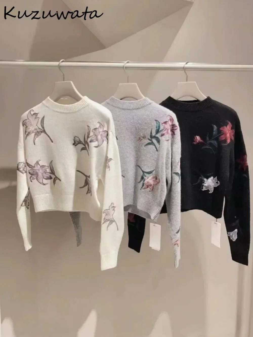 Новинка модный джемпер Kuzuwata с круглым вырезом и длинными рукавами элегантные