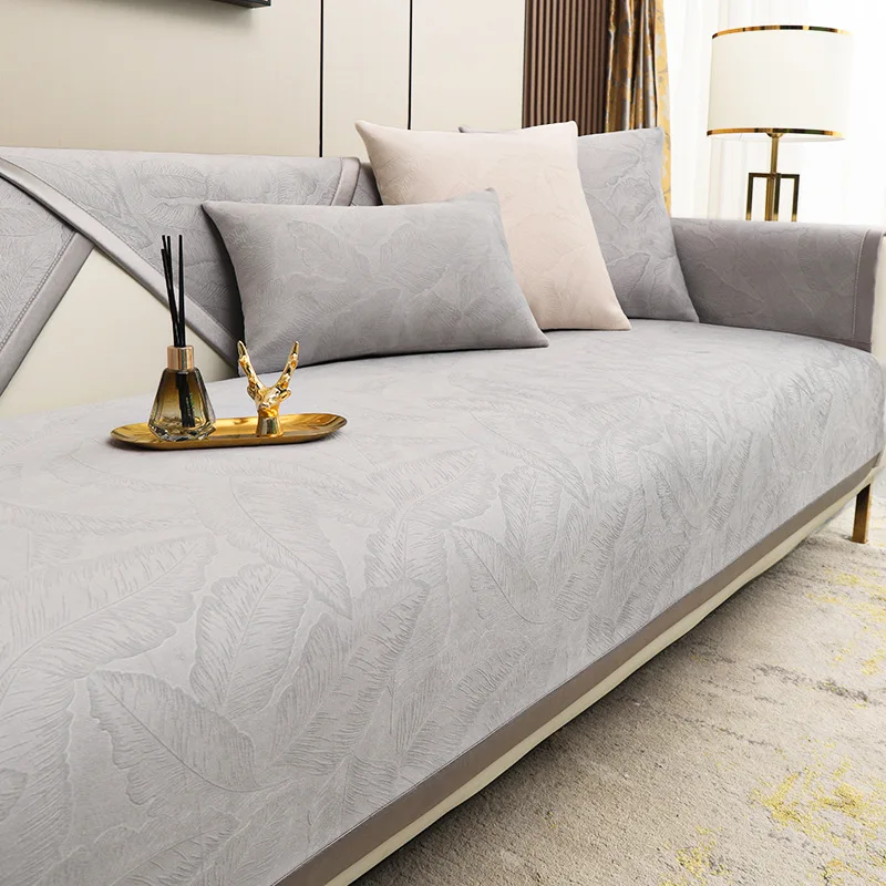 

Jacquard Sofa Cover Anti-slip Couch Covers 1/2/3/4 Seat Slipcovers For Living Room Solid Color Sofa Towel Cover Gray Wrap Edge