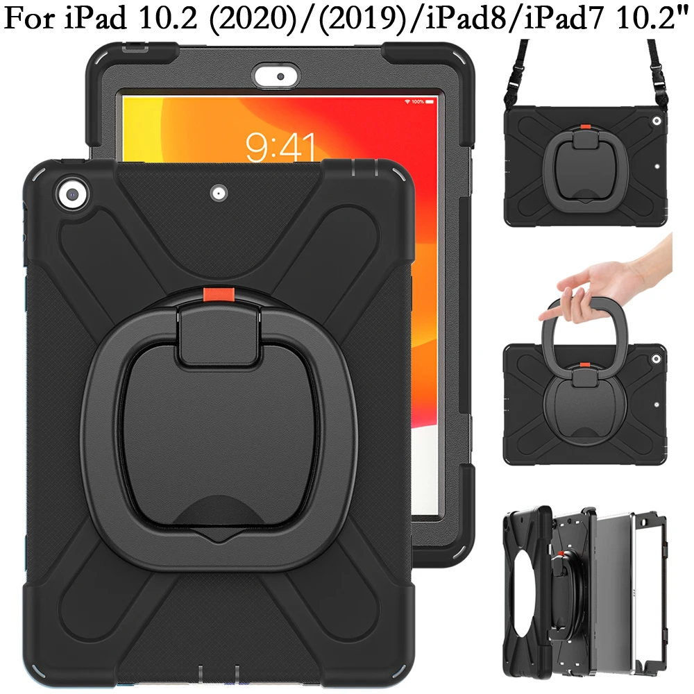 Case for iPad10.2 iPad 8 7 10.2 2020 2019 7th 8th iPad8 iPad7 Shockproof Silicone PC Portable Rotating Stand Tablet Cover Fundas