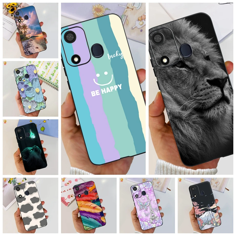 

For ITEL A27 A57 Shockproof Soft Silicone TPU Back Cases For ITEL A 27 A 57 Cute Clear Cartoon Lions Cat Black Phone Cases Funda