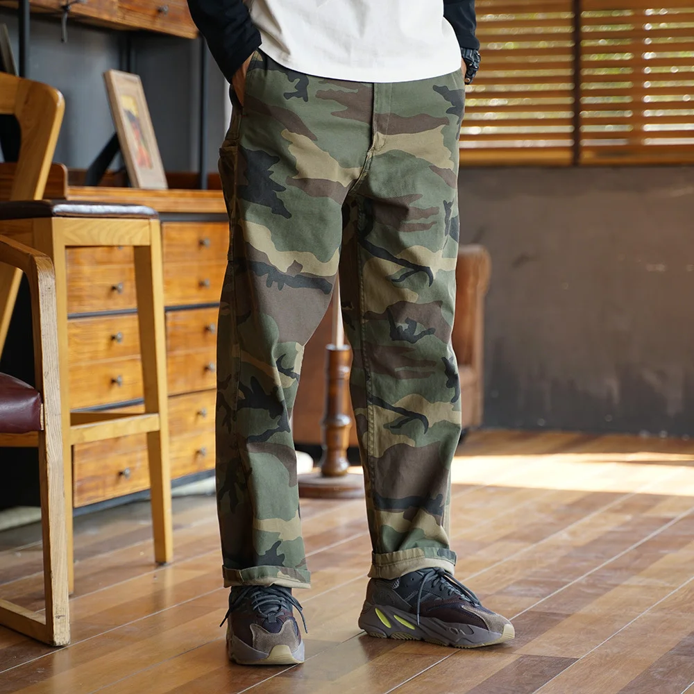 Camouflage Men's Loose Wide Leg Elastic Tooling Pants Outdoor Sport Climbing Training Military Army Combat Cotton Labor Trousers