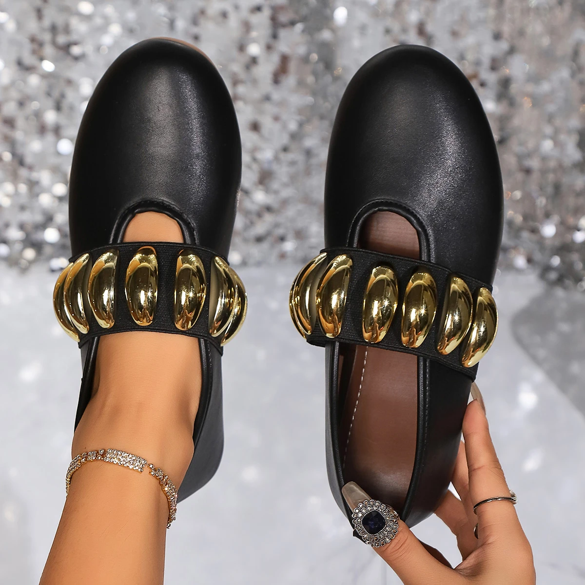 Женские лоферы. Удобные балетки на глубокой подошве и круглым носком. Черные