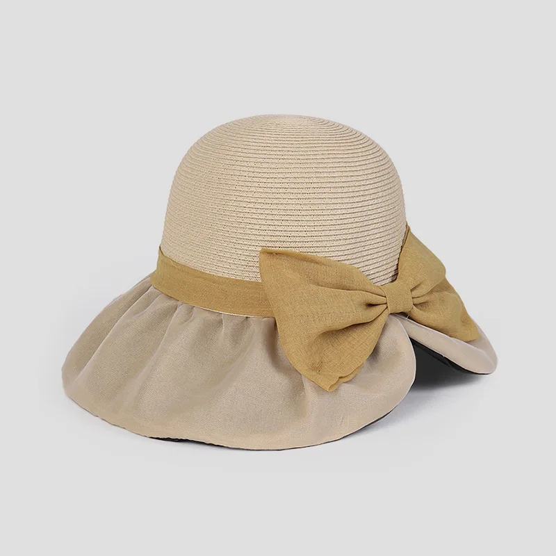 

202306-SJ ins dropshipping summer grass patchwork grace organza Forking brim lady bucket cap women fishermen hat