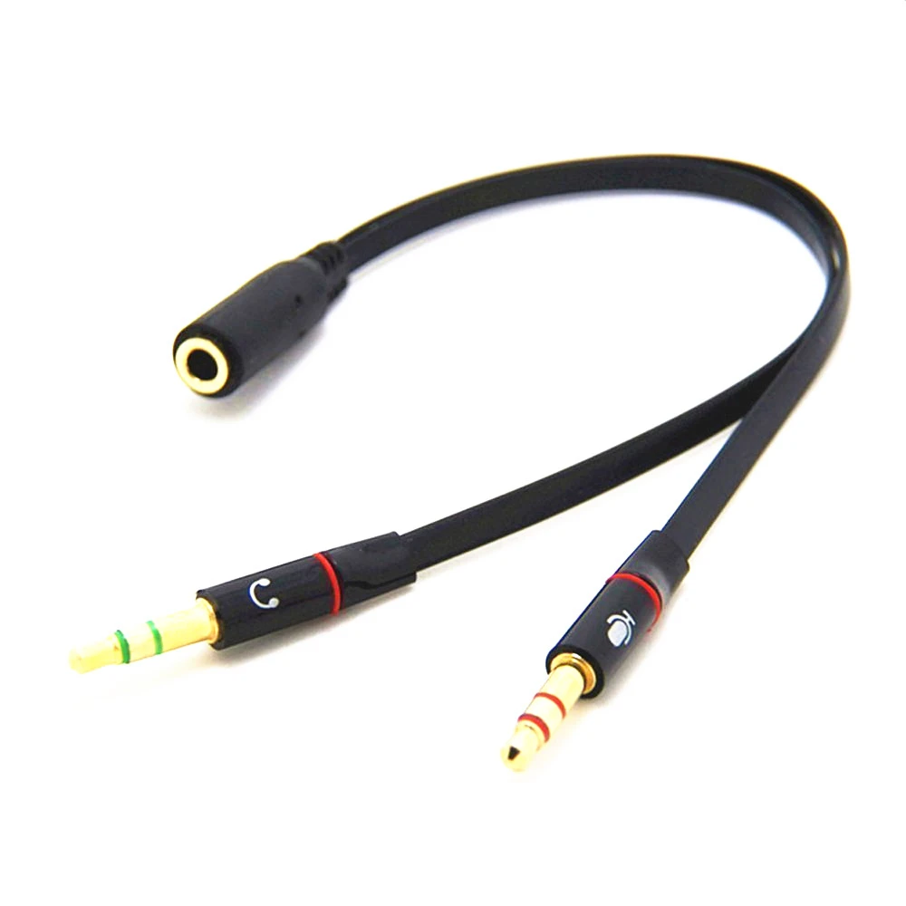 

3.5 mm Black Headphone Earphone Audio Cable Micphone Y Splitter Adapter 1 Female to 2 male Connected Cord to Laptop PC