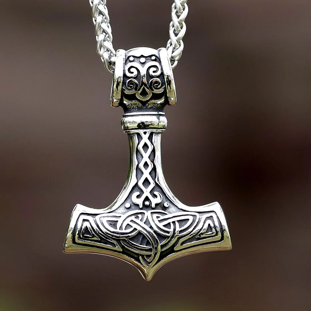 

Norse Vikings Thor's Hammer Mjolnir Scandinavian Rune Amulet Necklace Stainless Steel Chain Vegvisir Anchor Pendant Male Jewelry