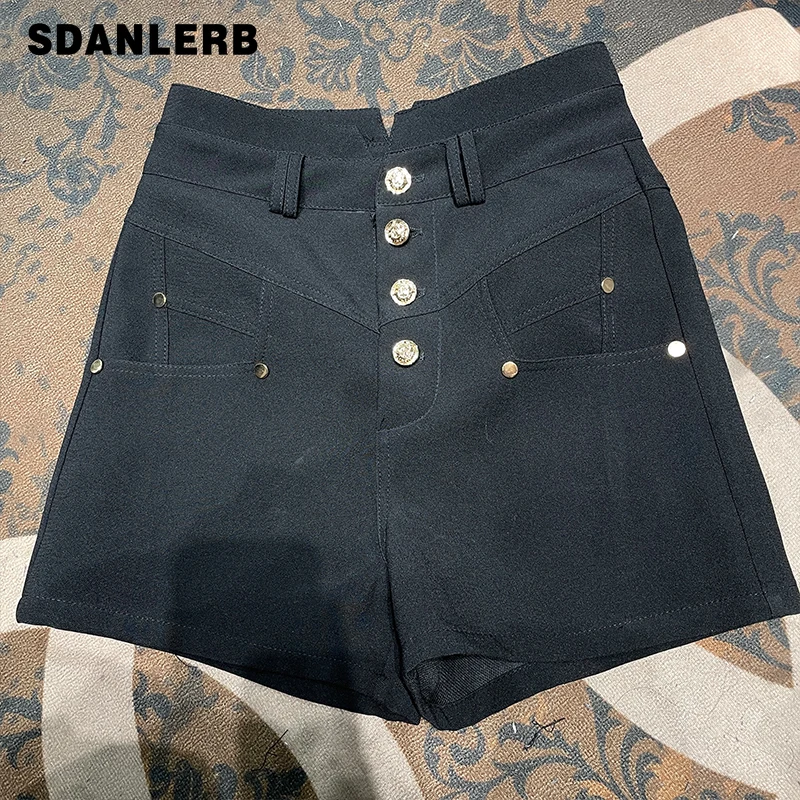

2022 Spring and Summer New Slimming Single-Breasted High Waist Shorts Women's Fashionable All-Matching Suit Middle Pants