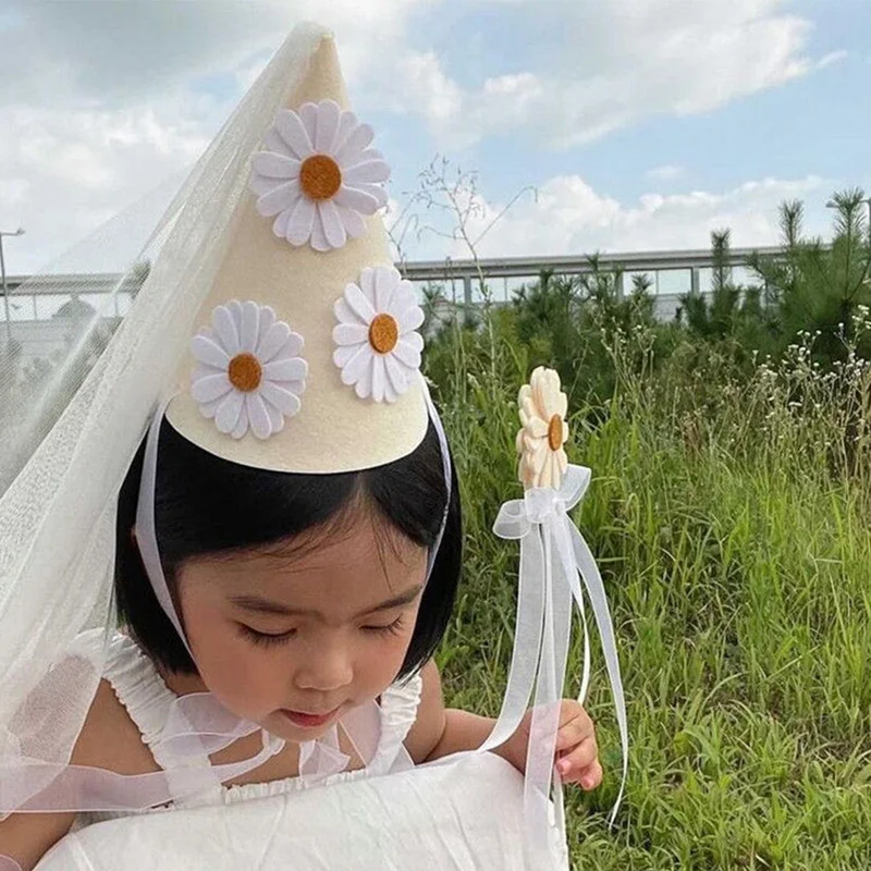 

INS First Kids Birthday Daisy Hat Baby Girl Flower Party Hat Mesh Headwear
