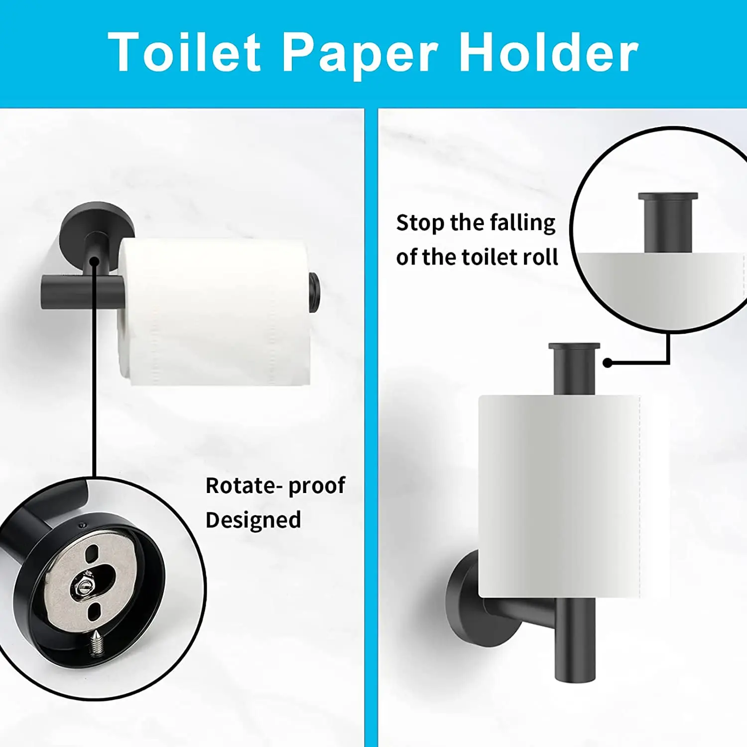 

Towel Bar Toilet Paper Holder Towel Ring 2 Hooks SUS304 Stainless Steel Heavy Duty 6-Piece Matte Black Bath Accessories