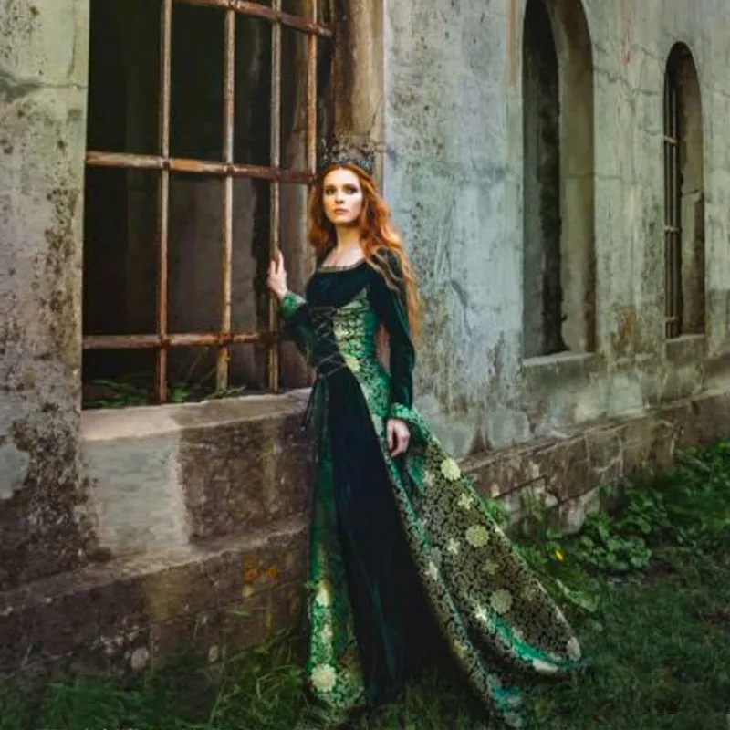 Фото Костюмы эпохи Возрождения Sinomdy Swrowesi для женщин, средневековое платье для фестиваля, бархатное ирландское платье-фантазия для женщин №1