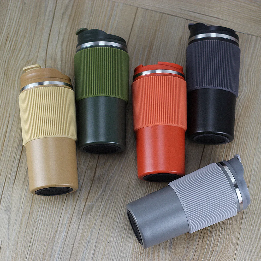 

New Stainless Steel Double Layer Coffee Cup Creative Silicone Case Vacuum CupTravel Couple Portable Car Coffee Cup InsulationCup