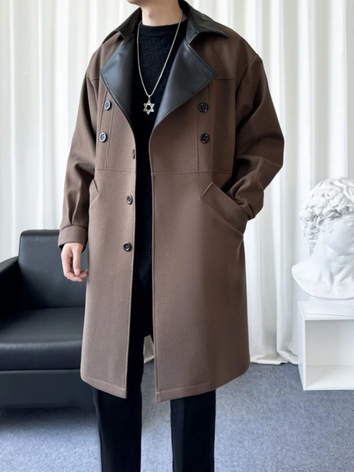 Британское шерстяное пальто для мальчиков осенне-зимний плащ средней длины