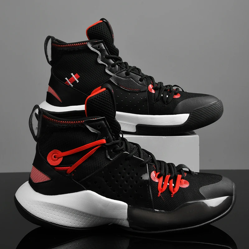 Men's Patchwork Color Basketball Shoes Men's High Top Lace-up Sports Shoes High Quality Non-slip cushioning Rubber Soles