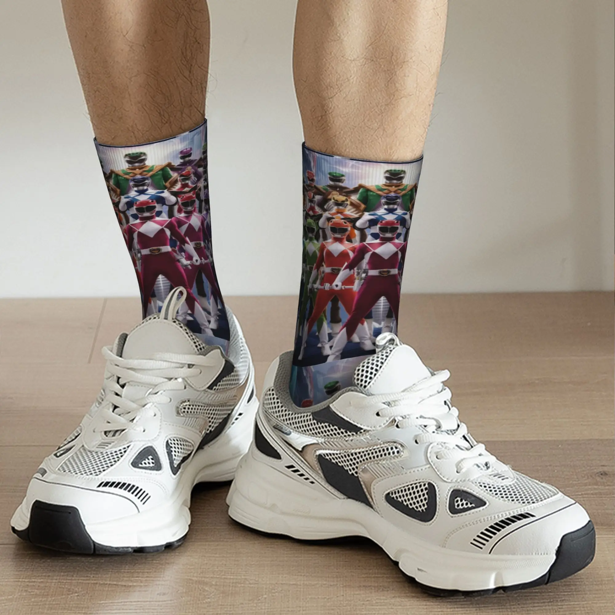 Фото Баскетбольные носки Crazy Design Power R-Ranger 90s, длинные носки из полиэстера для женщин и мужчин, нескользящие №4