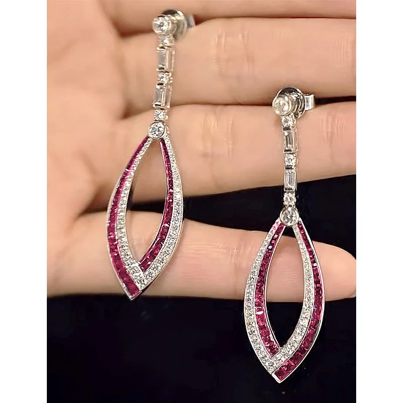 Серебряные серьги S925 модные длинные с кисточками полые женские синие