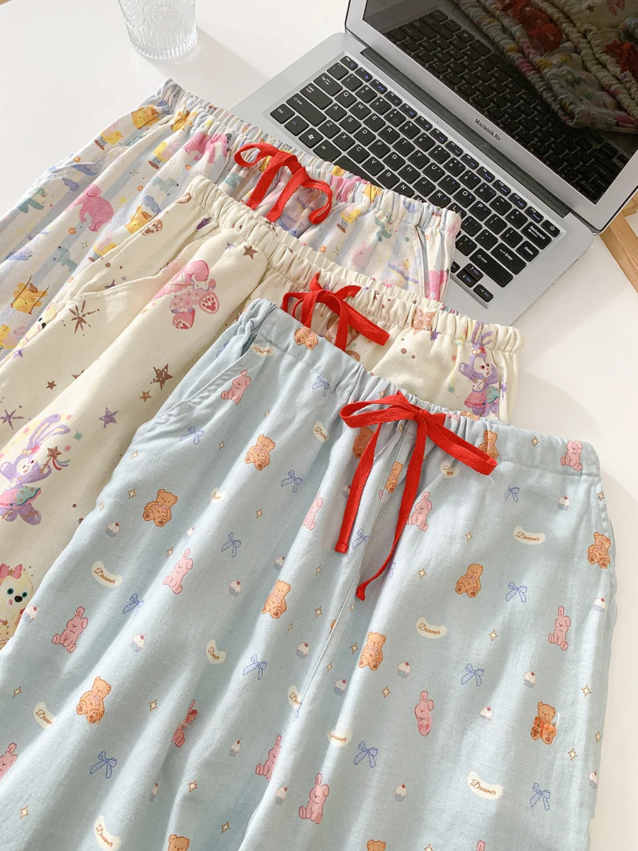 Хлопковые Пижамные штаны женские брюки весна-осень-зима чистый хлопок милые