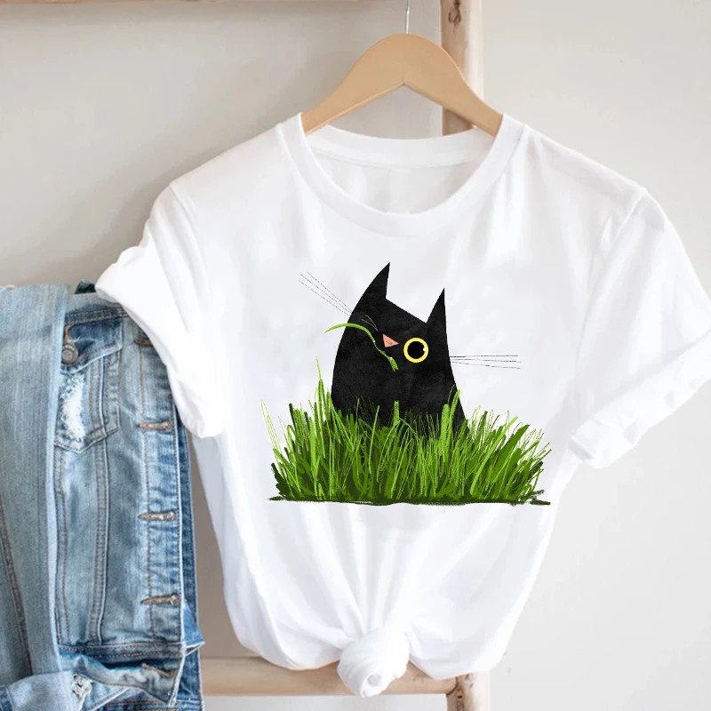 

Women Clothing Cartoon Animal Funny Cat Spring Summer 90s Girl Fashion Clothes Print Tee Top Tshirt Female Graphic T-shirt