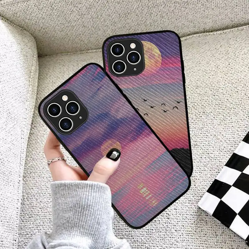 

Beach Sunset Phone Case Hard Leather Case for iPhone 11 12 13 Mini Pro Max 8 7 Plus SE 2020 X XR XS Coque