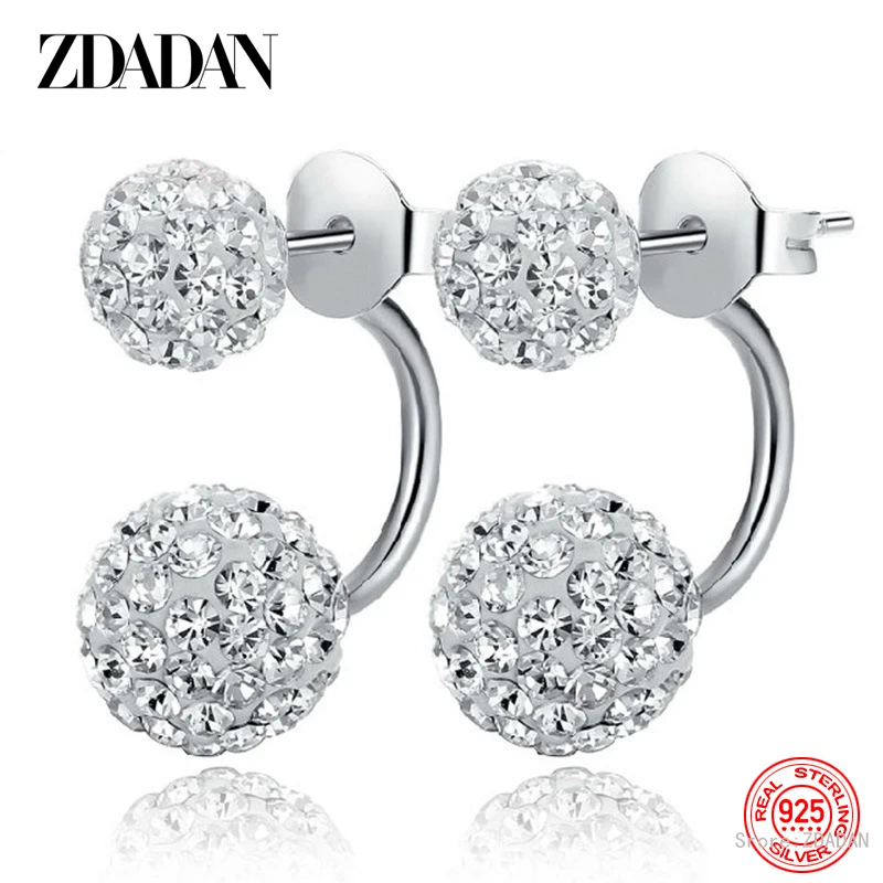 

ZDADAN 925 Sterling Silver 8mm 10mm 12mm Round Earrings For Women Fashion Jewelry