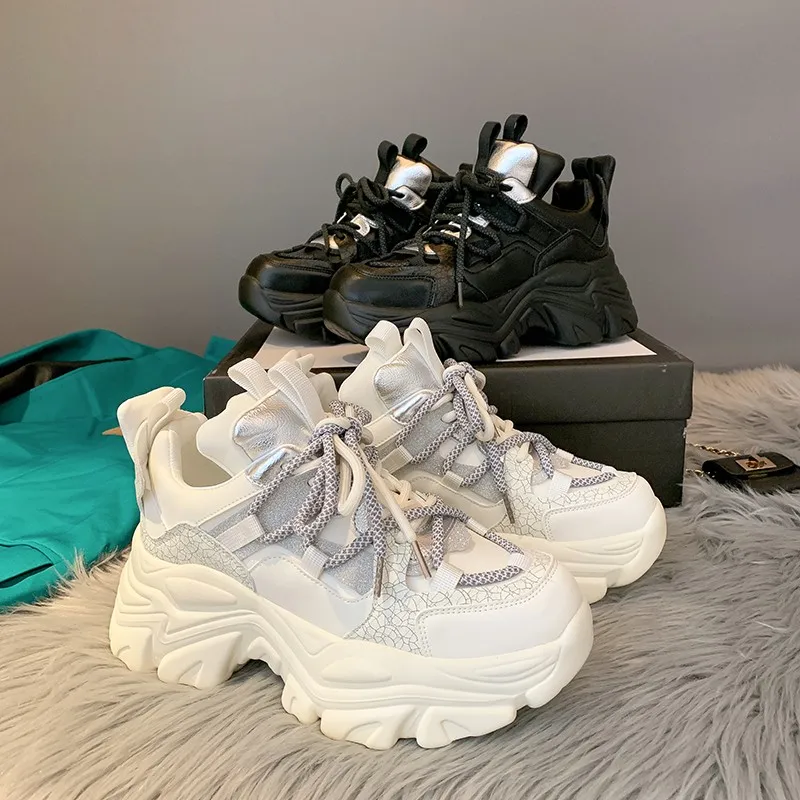 

Dad Chunky Sneakers Casual Vulcanized Shoes Woman Spring High Platform Sneakers Femme Lace Up White Basket Sneakers Women 2022
