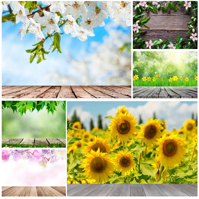 

Durable Less Wrinkles Photography Backdrops Props Flower Wooden Floor Landscape Photo Studio Background 22326 HMB-06