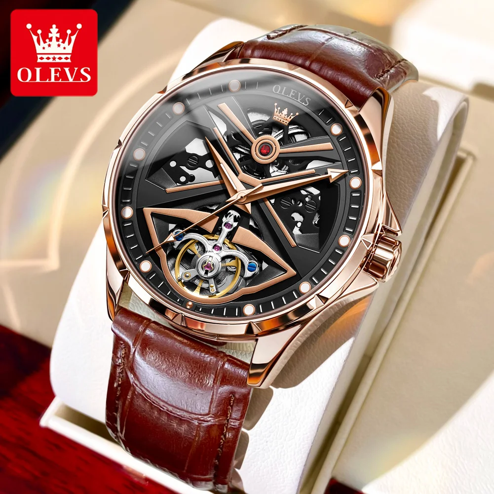 Enlarge OLEVS 6655 Hollow-carved Automatic Mechanical Men Wristwatches Fashion Stainless Steel Strap Waterproof Watches For Men