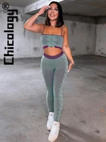 chicology 2022 women stripe printed camis slim crop top high waist leggings fashion 2 pieces pants set streetwear yoga sportsuit