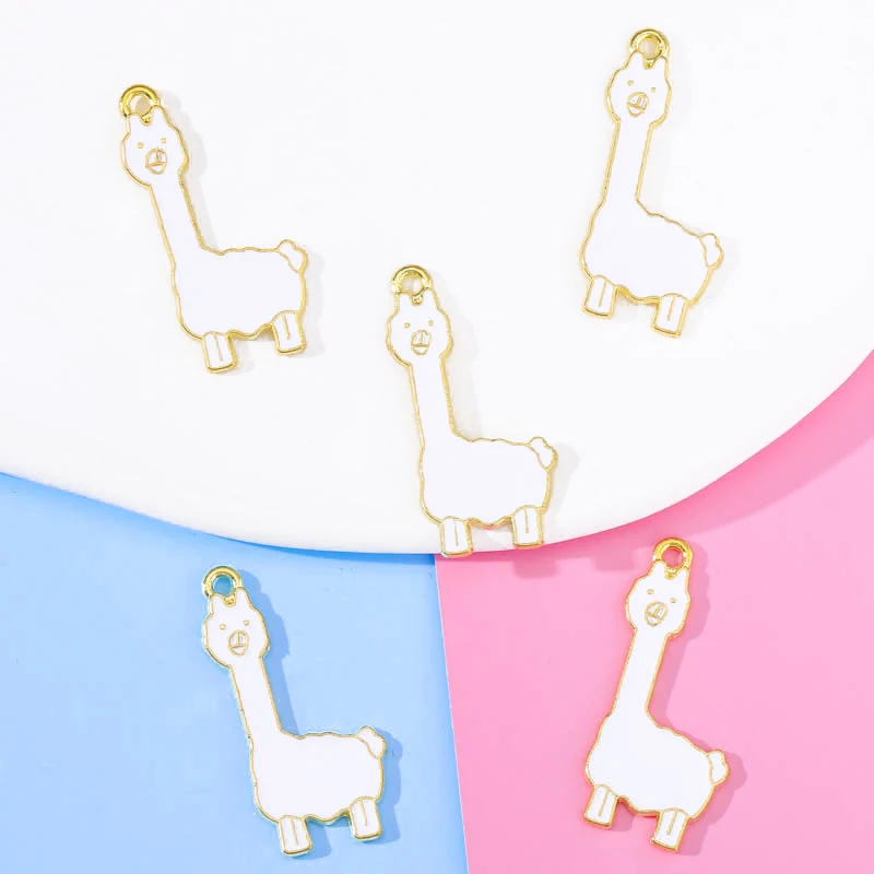 

20Pcs 16*32mm White Alpaca Pendants Enamel Alloy Grass Mud Horse Cute Bracelets Necklace Accessories Earring Jewelry DIY Making