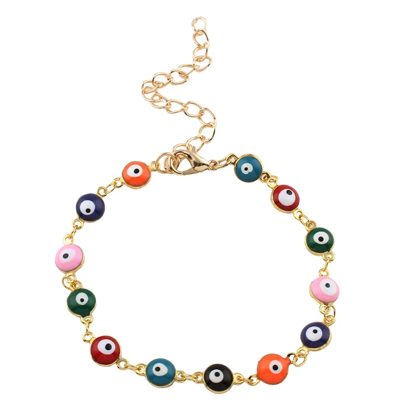 

Dainty Enamel Evil Eye Beads Bracelet For Women Gold Color Stainless Steel Turkish Eye Charm Chain Bracelets For Men Women Gift