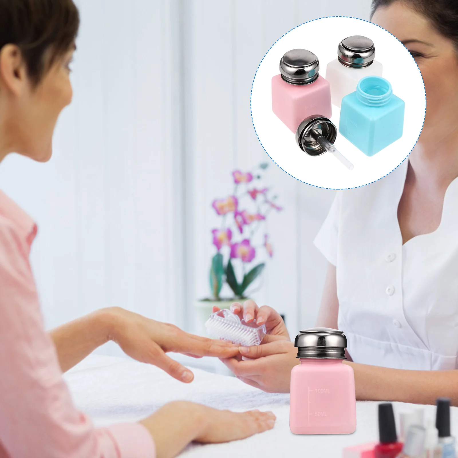 

3Pcs 100ml Push Down Bottles Empty Dispenser for Nail Polish Remover