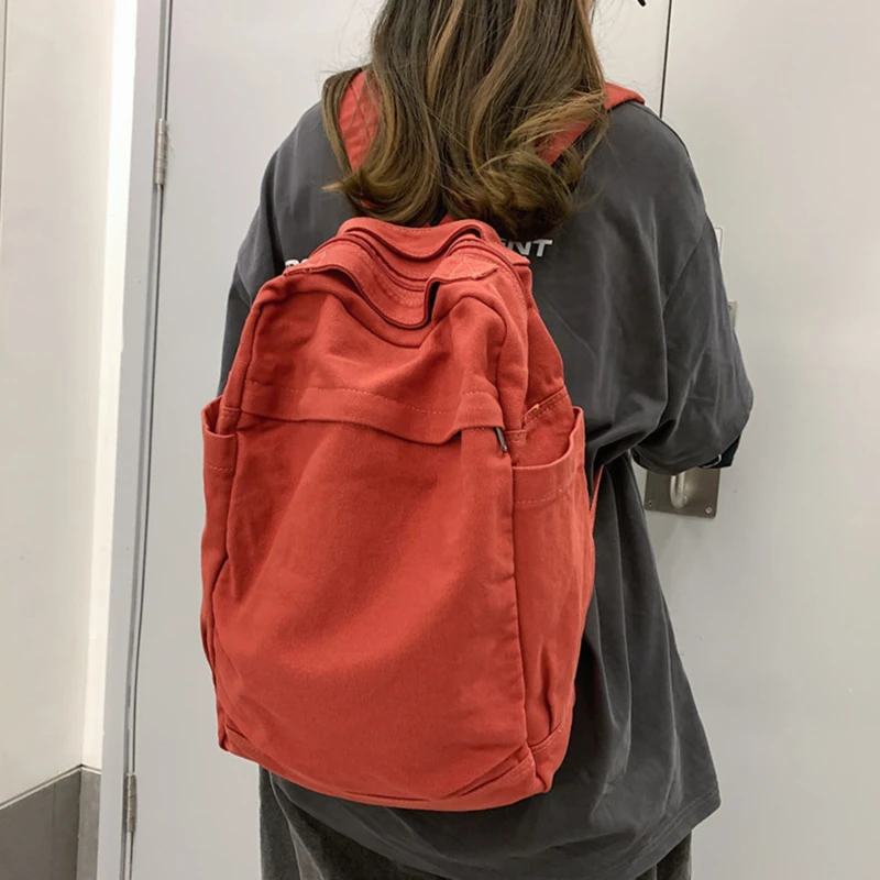 

New Women Backpack Canvas Rucksack Casual Solid Color Daypack Large Capacity School Bag for Unisex Book Bag Computer Backpack