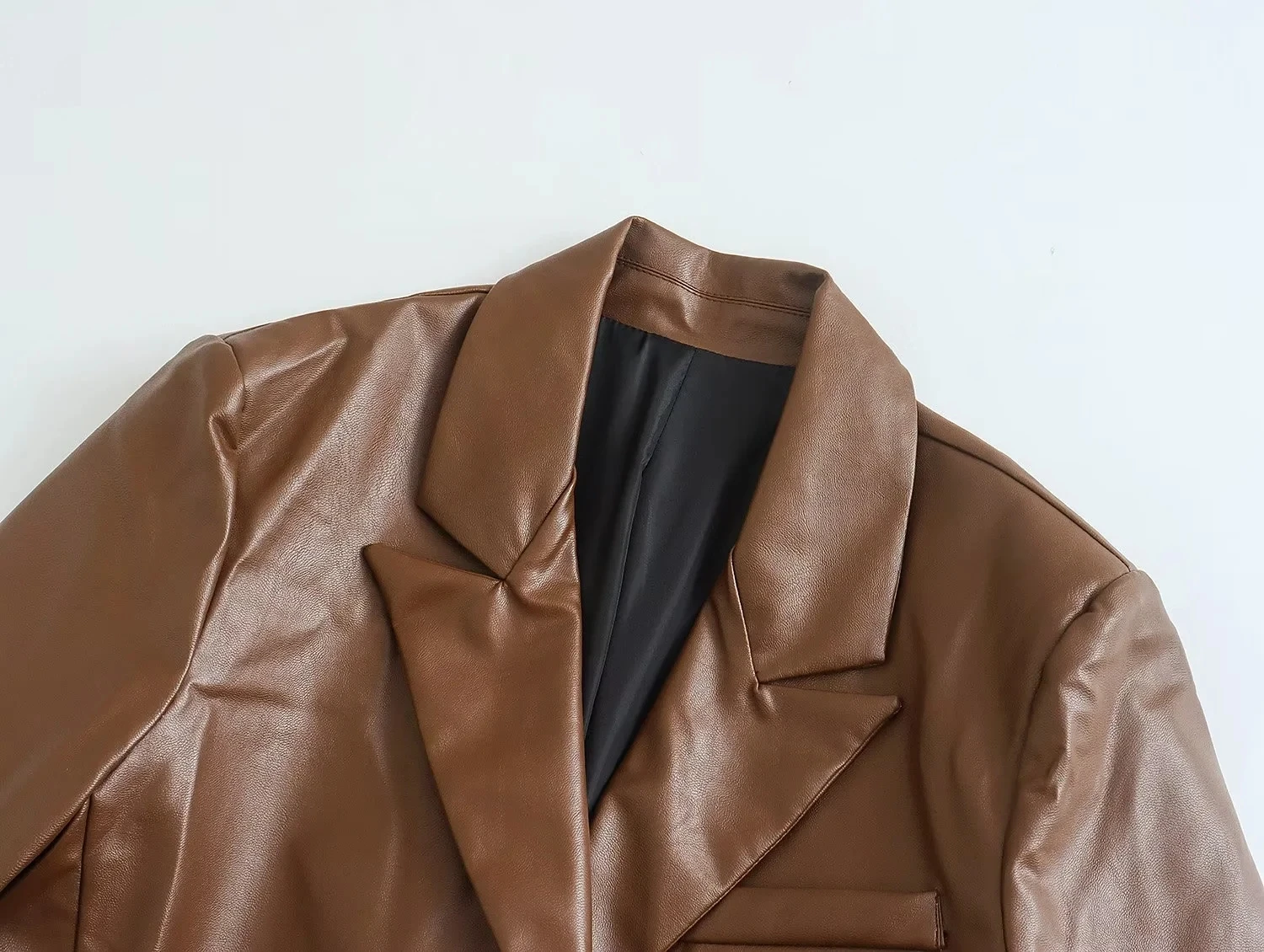 Jenny&Dave French Style Vintage Boyfriend Casual Leather Blazers High Street Jacket Women Tops