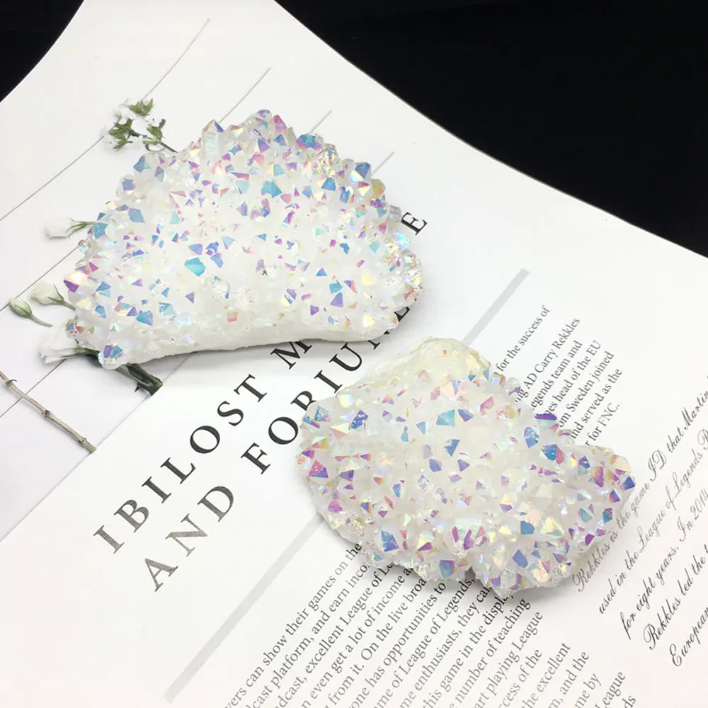 

Natural White Crystal Cluster Electroplated Angel Aura Quartz Crystal Cluster Colorful Point Mineral Energy Reiki Healing Stone