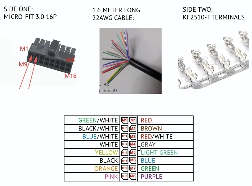 

1.6M 160CM 16PIN 22WG Micro-Fit 3.0 KF2510 43025 Molex 3.0 2x8pin 0430251600 16 pin Molex 3.0 2*8pin 16p wire harness