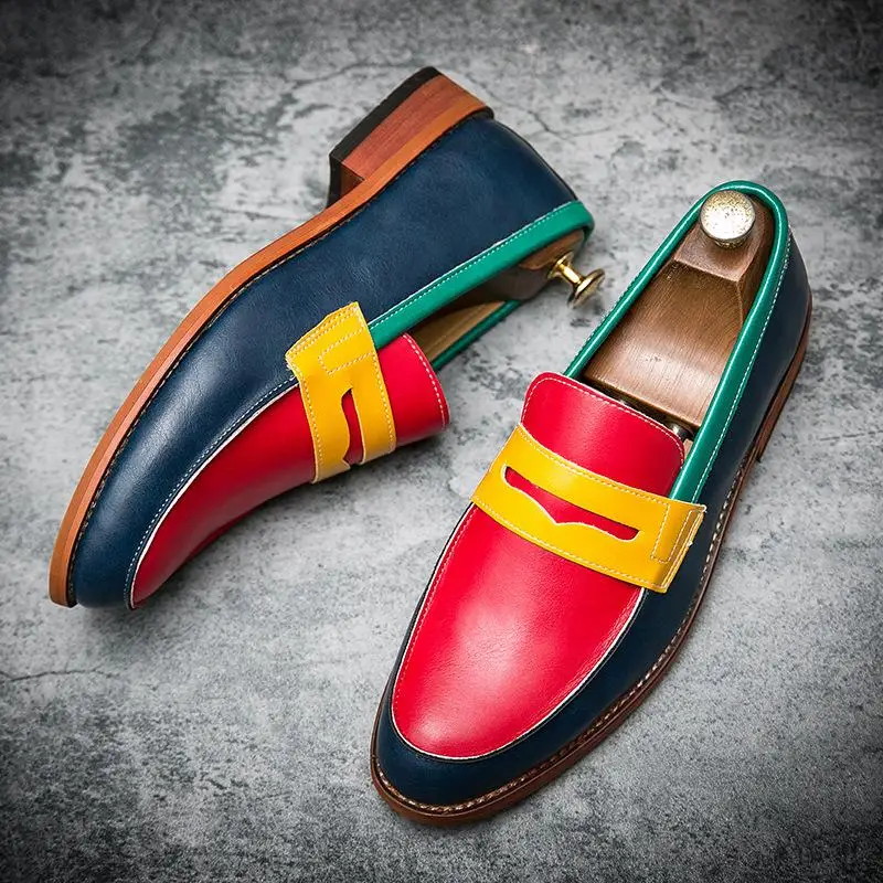 

Classic Men Loafers Fashion Versatile Business Casual Wedding Party Daily Retro Mask Stitching PU Multicolor Dress Shoes