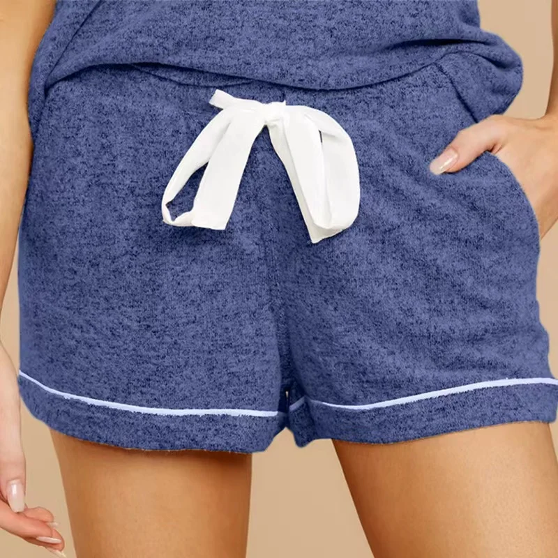 IG Net Red Blogger with The Same Simple Cold Wind Fashion Style Home Wear Suit Long Sleeved Shorts Knitted Pajamas Sets