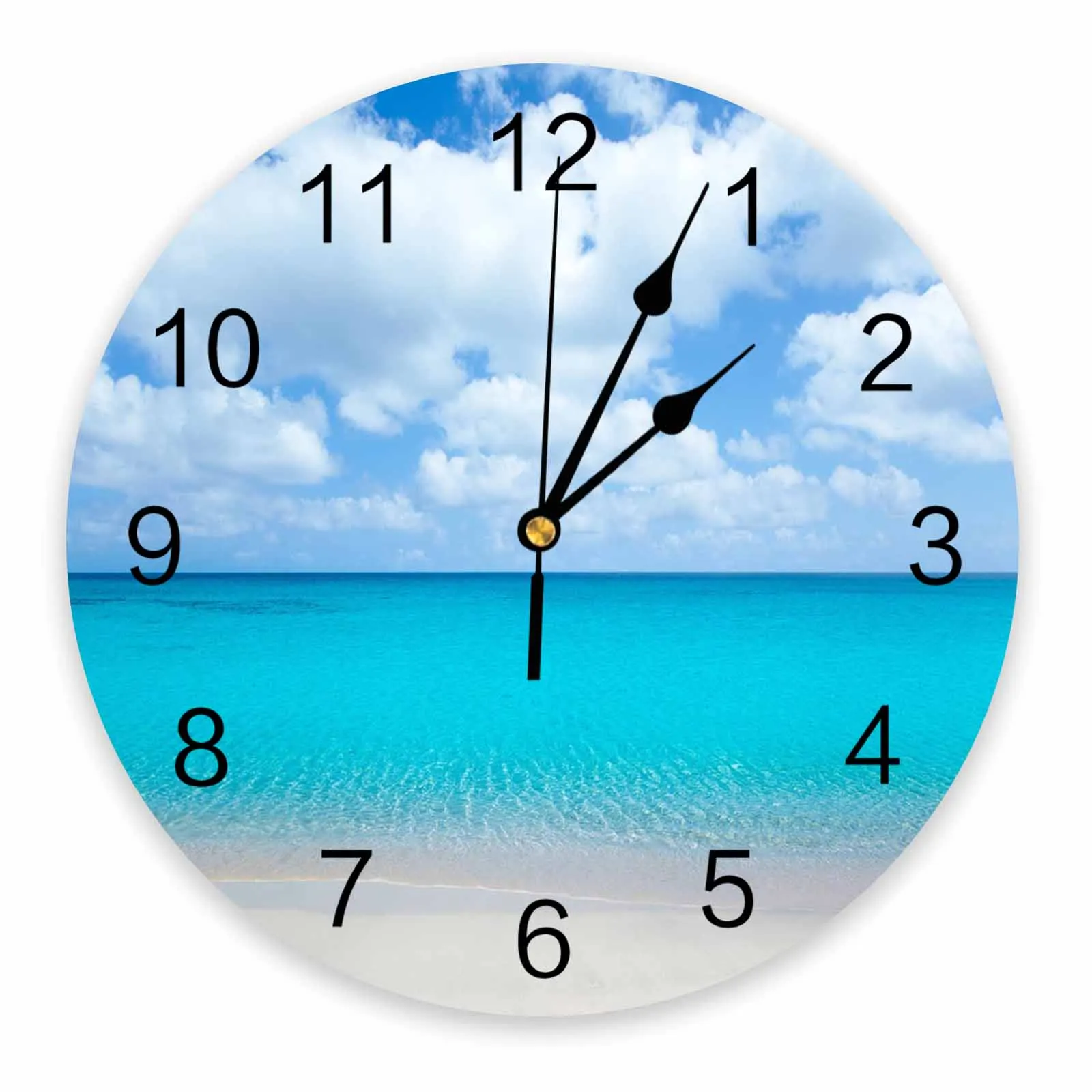 

Ocean Sea Water Blue Sky Clouds Scenery Decorative Round Wall Clock Custom Design Non Ticking Silent Bedrooms Large Wall Clock