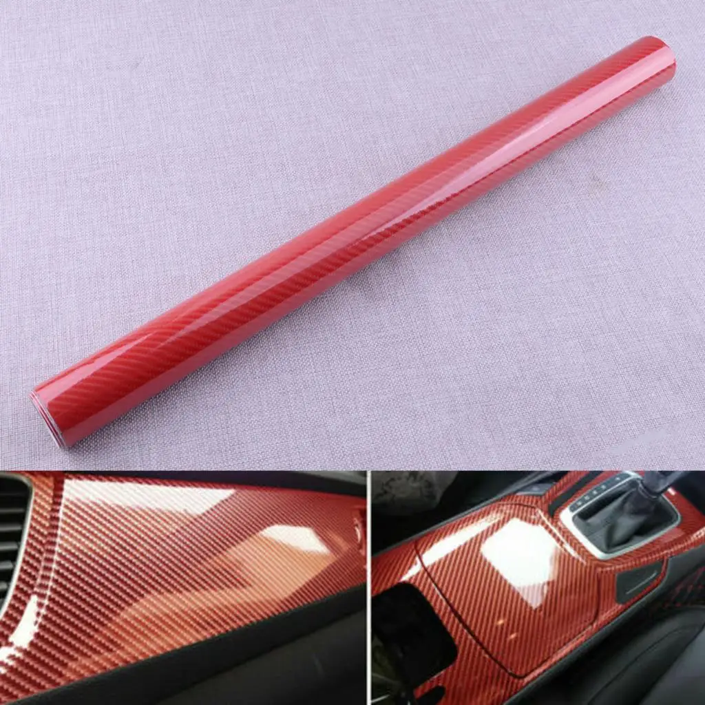 Universal 7D Red Carbon Fiber Style PVC Car Wrap Sticker Decal Film Decoration 50x152cm