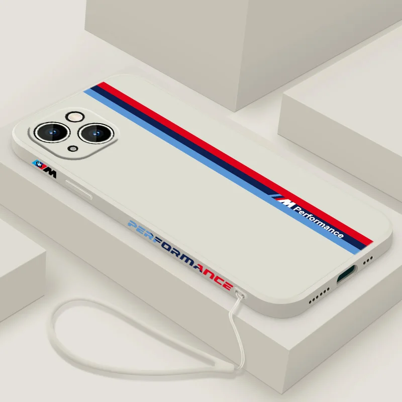 Luxury BMW Car Phone Case For Apple iPhone 14 13 12 mini 11 Pro 8 7 6S 6 Plus XR XS X Max Liquid Left Rope Cover