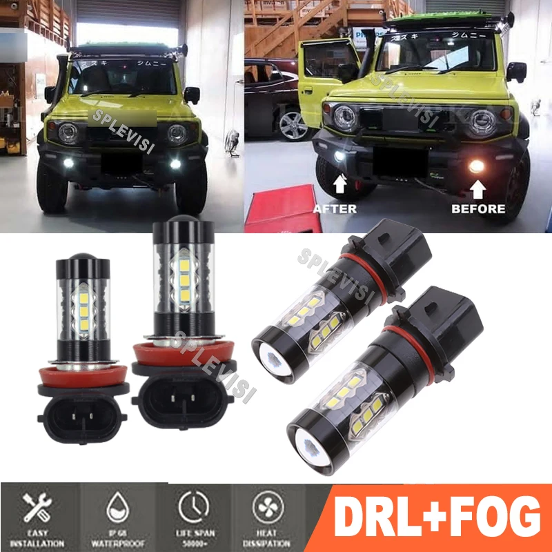 

DC 12V HID White P13W + H8 LED DRL Fog Daytime Light for Suzuki Jimny 4th Gen GJ 2018 2019 2020 2021 2022 2023