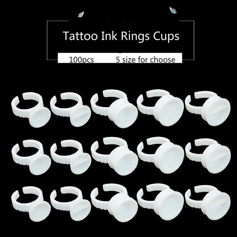 

Disposable 100pcs Tattoo Ink Rings Cups S/M/L Permanent Makeup Pigment Holder Eyebrow Eyelash Extension Glue Divider Container