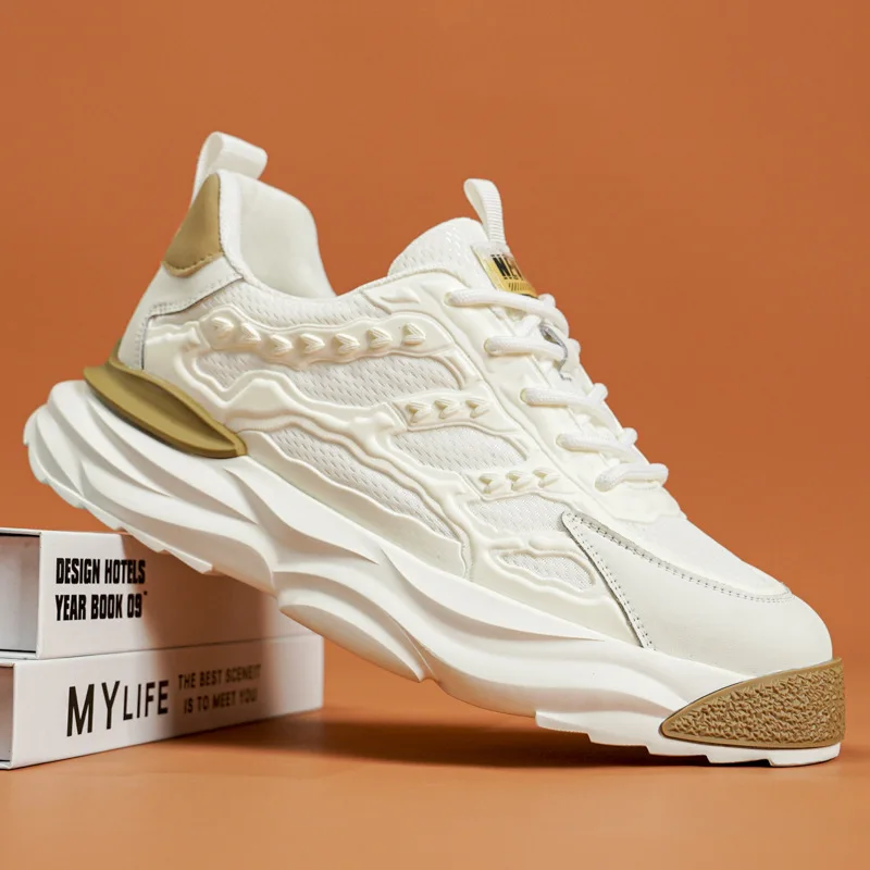 

Sneakers Men Mesh Breathable Running Sport Shoes Versatile Student Heightened Dad Shoes 2023 Summer New Trend Casual