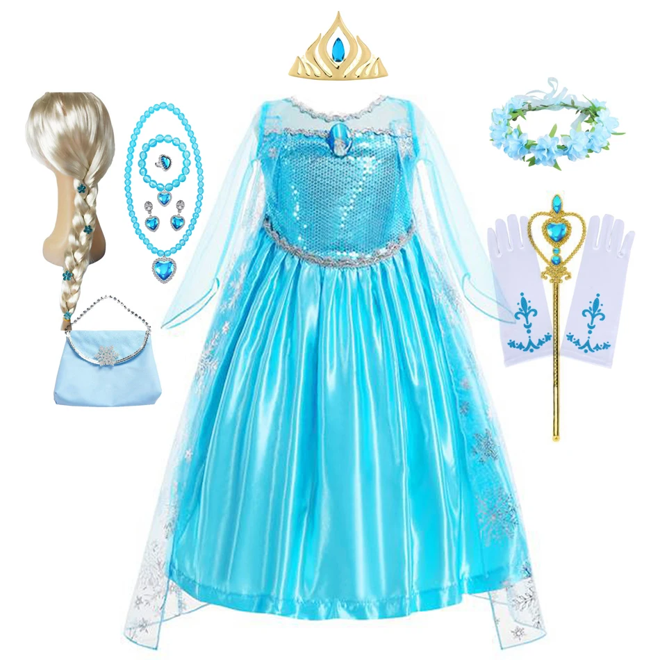 

Elsa Costume for Girls Halloween Carnival Party Princess Dress Up Kids Birthday Cosplay Dress Children Vestidos 3-10 Yrs