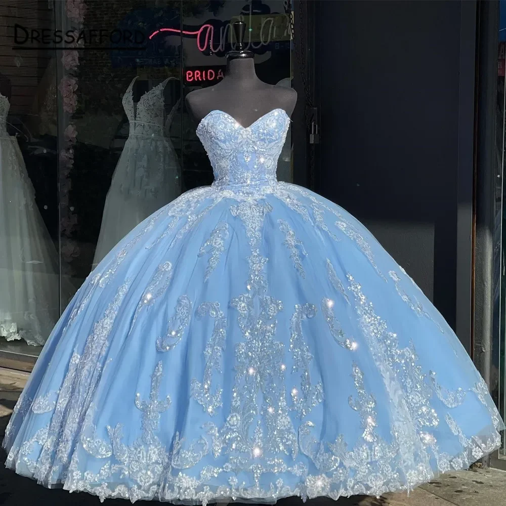 

Ashely Alsa Saudi Arabic Prom Quinceanera Dresses Sky Blue Strapless Princess Formal Occasion Dress Party Gown Sweet 15 16 Gown