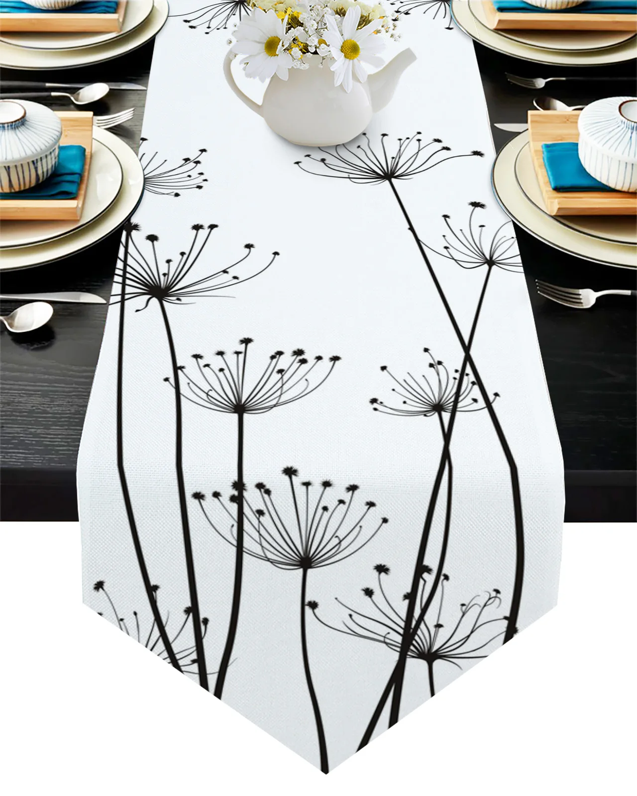 

Modern Table Runner Dandelion Plant White Table Runners for Dinner Table Luxury Wedding Decor Tablecloth